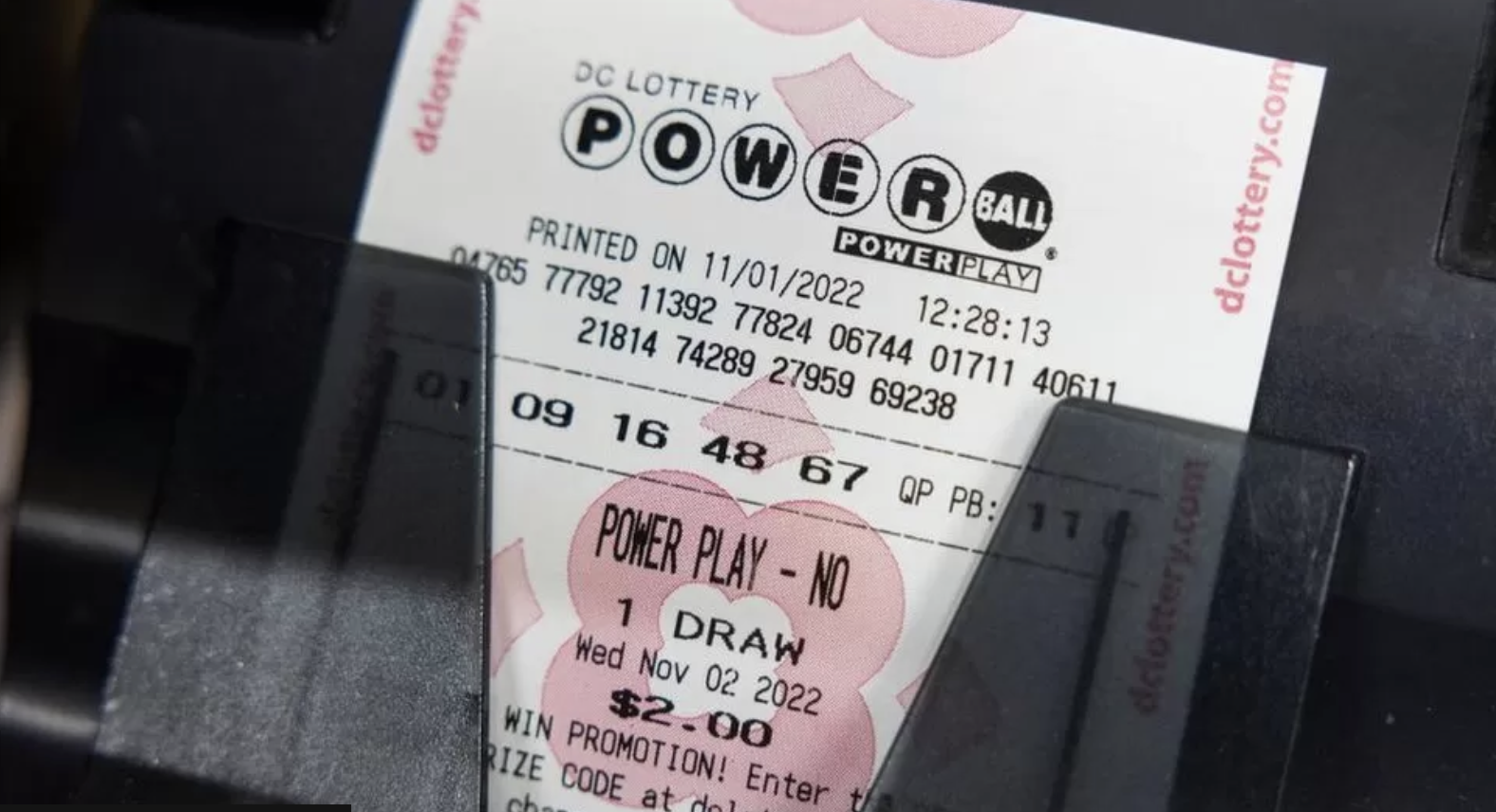 Powerball ticket in a machine